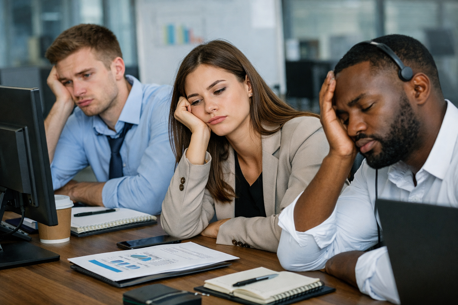 Équipe commerciale démotivée au bureau